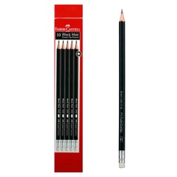Faber Castell 10 Black Matte Eraser Tip 2B Pencils